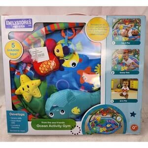 EMILYSTORES Baby Activity Play Gym Mat, Tummy Time, Ocean Park Theme with 4 Toys